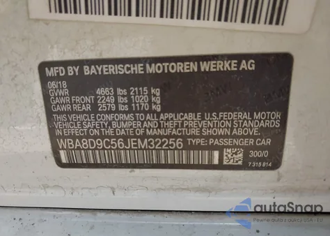 2018 BMW 330 xDrive z USA, uszkodzony, nr VIN WBA8D9C56JEM32256